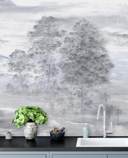 peinture murale de paysage abstraite personnalisable grise et beige appelée Velaria par Loris Drago peinture murale de paysage abstraite personnalisable grise et beige appelée Velaria par Loris Drago