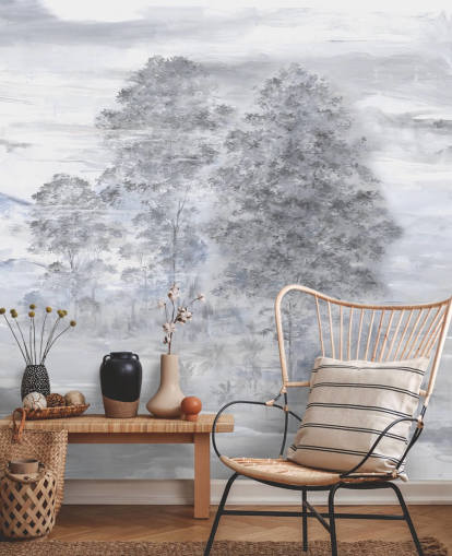 grijze en beige aanpasbare abstracte landschapsmuurschildering genaamd Velaria van Loris Drago