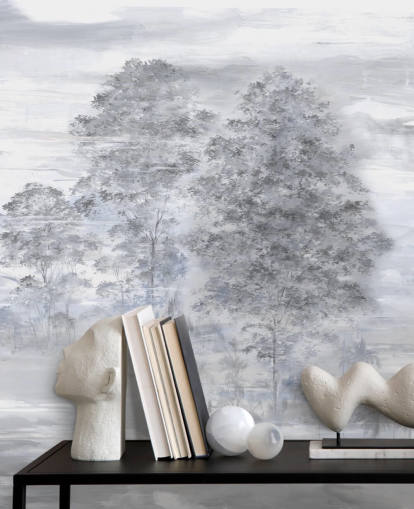 mural de paisaje abstracto personalizable gris y beige llamado Velaria de Loris Drago