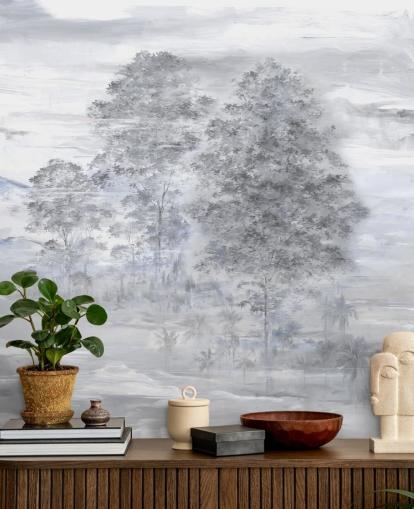 peinture murale de paysage abstraite personnalisable grise et beige appelée Velaria par Loris Drago