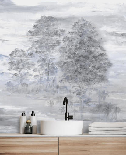 grijze en beige aanpasbare abstracte landschapsmuurschildering genaamd Velaria van Loris Drago grijze en beige aanpasbare abstracte landschapsmuurschildering genaamd Velaria van Loris Drago