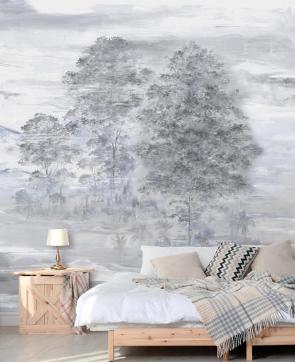 mural de paisaje abstracto personalizable gris y beige llamado Velaria de Loris Drago