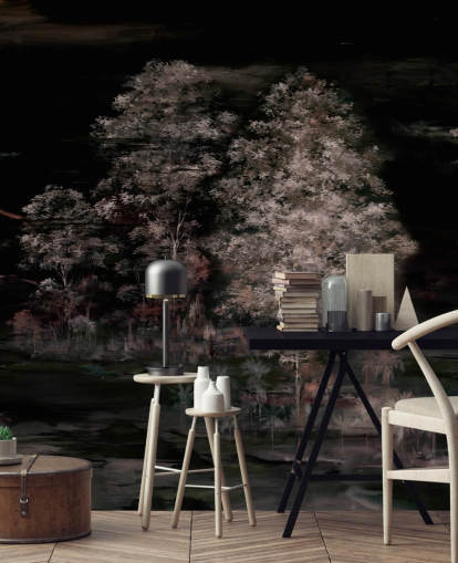 mural de parede natural escuro e personalizável chamado Velaria II de Loris Drago para quartos e corredores