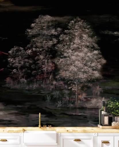 dark customisable nature wall mural called Velaria II by Loris Drago for bedrooms and hallways