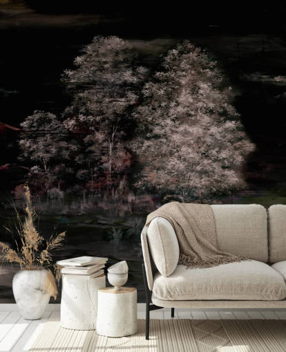 fresque murale naturelle foncée personnalisable appelée Velaria II de Loris Drago pour les chambres et les couloirs