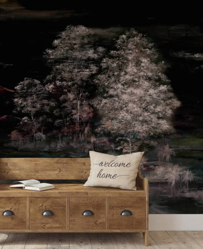 mural de parede natural escuro e personalizável chamado Velaria II de Loris Drago para quartos e corredores