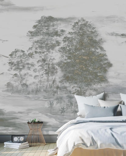 peinture murale paysagère grise personnalisable appelée Velaria III de Loris Drago pour les chambres, les salons et les couloirs