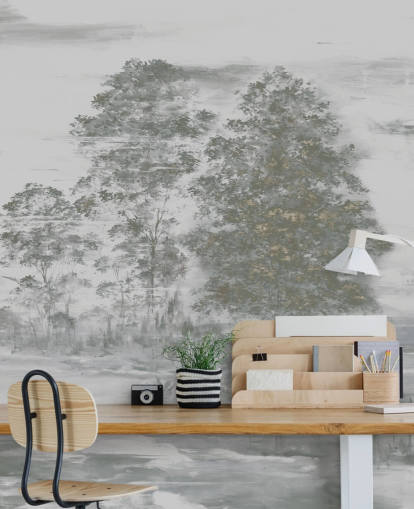 mural paisagístico cinza personalizável chamado Velaria III de Loris Drago para quartos, salas de estar e corredores