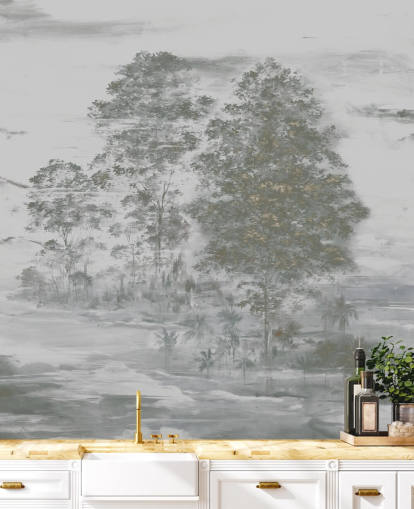peinture murale paysagère grise personnalisable appelée Velaria III de Loris Drago pour les chambres, les salons et les couloirs