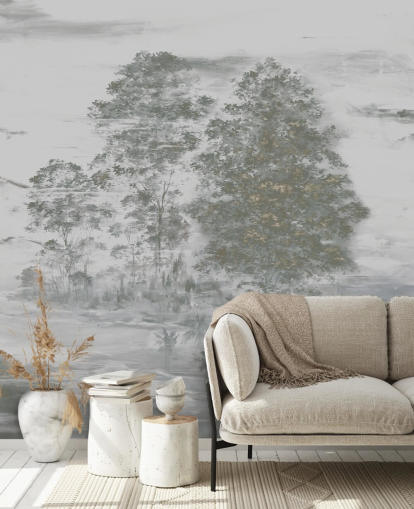 murale paesaggistico grigio personalizzabile chiamato Velaria III di Loris Drago per camere da letto, salotti e corridoi
