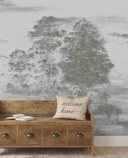 mural paisagístico cinza personalizável chamado Velaria III de Loris Drago para quartos, salas de estar e corredores