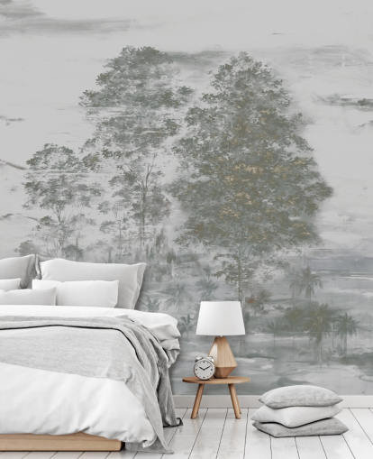 peinture murale paysagère grise personnalisable appelée Velaria III de Loris Drago pour les chambres, les salons et les couloirs