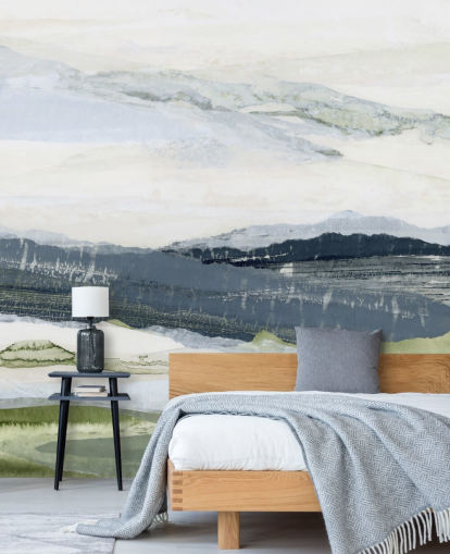 blå och grön anpassad abstrakt landskapsmålning som heter After the Rain I av Lara Eckerman