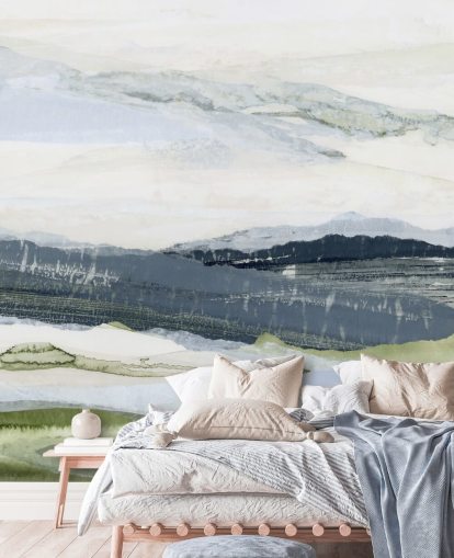 sininen ja vihreä mukautettu abstrakti maisemamaalaus nimeltä After the Rain I, kirjoittanut Lara Eckerman