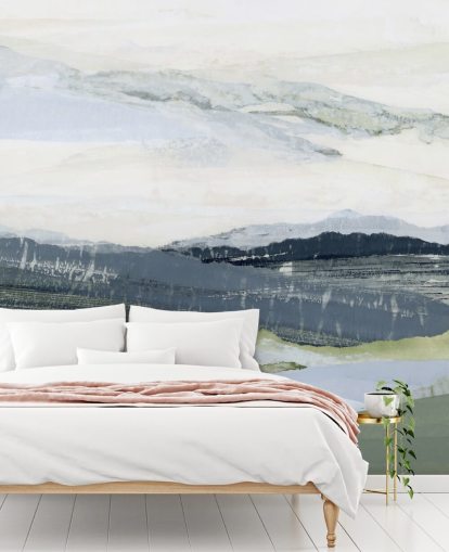 mural de paisaje abstracto personalizado azul y verde llamado After the Rain I de Lara Eckerman mural de paisaje abstracto personalizado azul y verde llamado After the Rain I de Lara Eckerman