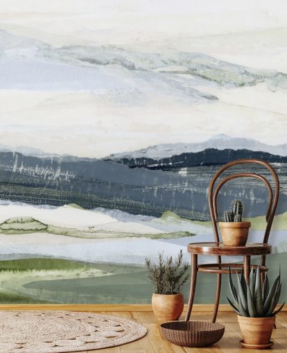 blåt og grønt brugerdefineret abstrakt landskabsmaleri kaldet After the Rain I af Lara Eckerman