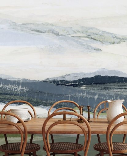 blue and green custom abstract landscape mural called After the Rain I by Lara Eckerman