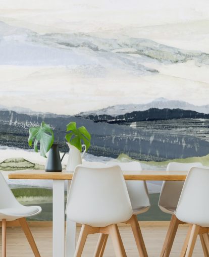 blue and green custom abstract landscape mural called After the Rain I by Lara Eckerman