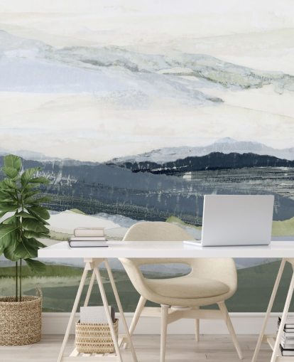 blue and green custom abstract landscape mural called After the Rain I by Lara Eckerman blue and green custom abstract landscape mural called After the Rain I by Lara Eckerman