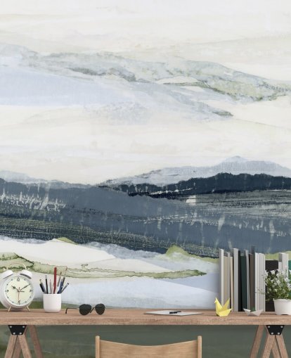 blue and green custom abstract landscape mural called After the Rain I by Lara Eckerman