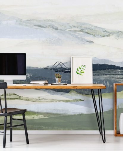 blått og grønt tilpasset abstrakt landskapsmaleri kalt After the Rain I av Lara Eckerman