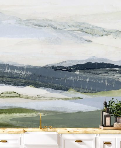 blått og grønt tilpasset abstrakt landskapsmaleri kalt After the Rain I av Lara Eckerman