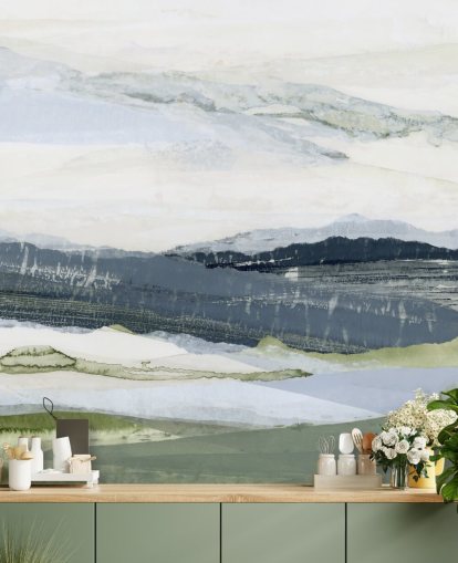 blått og grønt tilpasset abstrakt landskapsmaleri kalt After the Rain I av Lara Eckerman