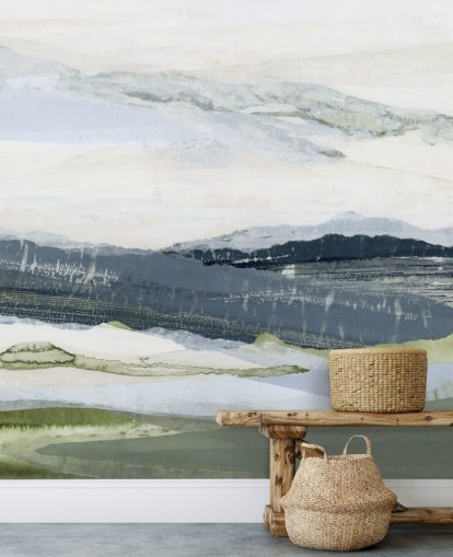 blått og grønt tilpasset abstrakt landskapsmaleri kalt After the Rain I av Lara Eckerman