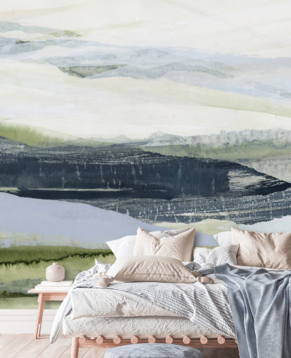 blue and green made to measure abstract mural called After the Rain II by Lara Eckerman for bathrooms and bedrooms blue and green made to measure abstract mural called After the Rain II by Lara Eckerman for bathrooms and bedrooms