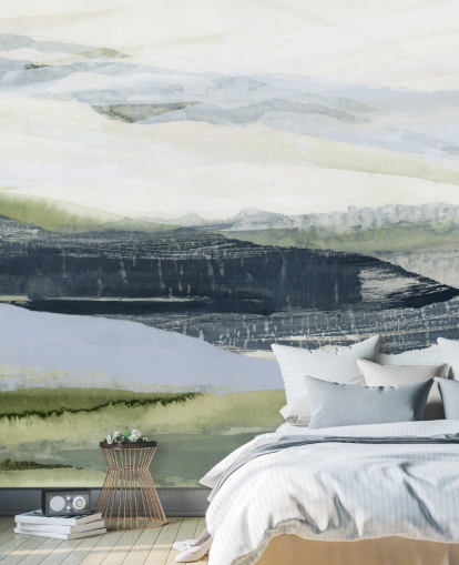 blå og grøn lavet til mål abstrakt vægmaleri kaldet After the Rain II af Lara Eckerman til badeværelser og soveværelser