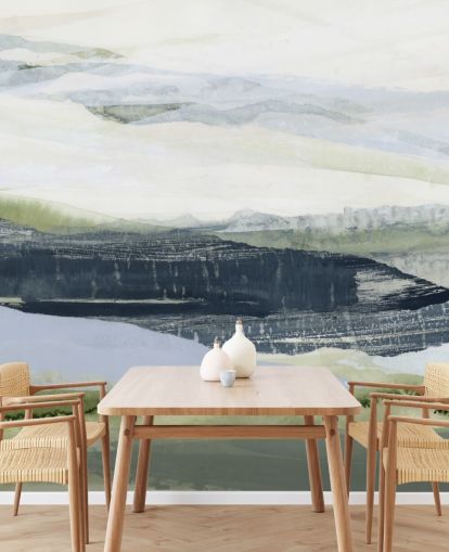 blue and green made to measure abstract mural called After the Rain II by Lara Eckerman for bathrooms and bedrooms