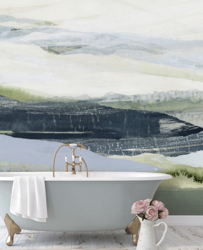 blå och grön gjord för att mäta abstrakt väggmålning som heter After the Rain II av Lara Eckerman för badrum och sovrum blå och grön gjord för att mäta abstrakt väggmålning som heter After the Rain II av Lara Eckerman för badrum och sovrum