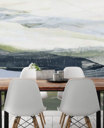 blå og grøn lavet til mål abstrakt vægmaleri kaldet After the Rain II af Lara Eckerman til badeværelser og soveværelser