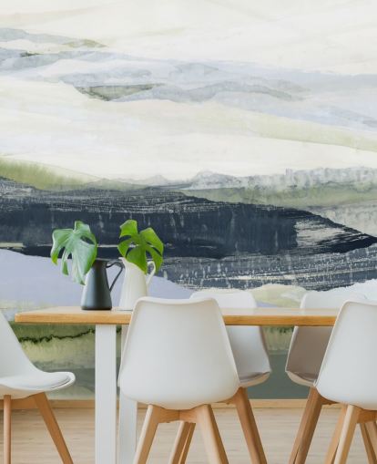 blue and green made to measure abstract mural called After the Rain II by Lara Eckerman for bathrooms and bedrooms