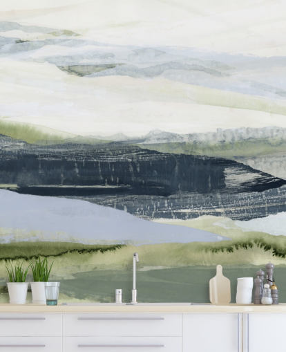 blå og grøn lavet til mål abstrakt vægmaleri kaldet After the Rain II af Lara Eckerman til badeværelser og soveværelser blå og grøn lavet til mål abstrakt vægmaleri kaldet After the Rain II af Lara Eckerman til badeværelser og soveværelser