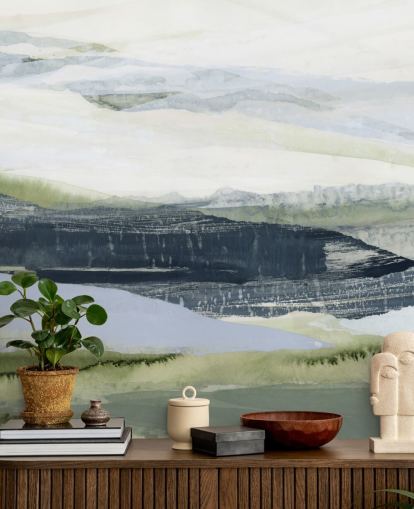 blå og grøn lavet til mål abstrakt vægmaleri kaldet After the Rain II af Lara Eckerman til badeværelser og soveværelser blå og grøn lavet til mål abstrakt vægmaleri kaldet After the Rain II af Lara Eckerman til badeværelser og soveværelser