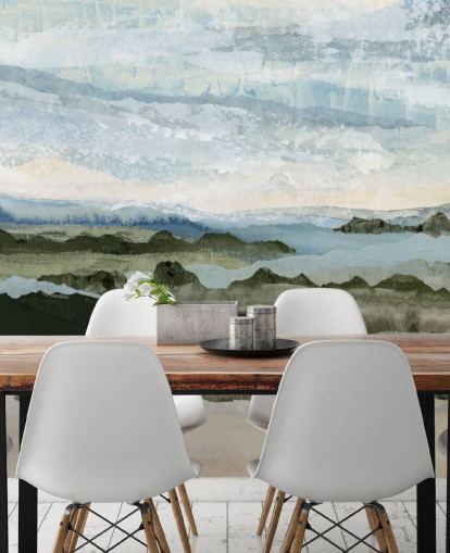 blue and green custom abstract landscape mural called Among the Hedges II by Lara Eckerman blue and green custom abstract landscape mural called Among the Hedges II by Lara Eckerman