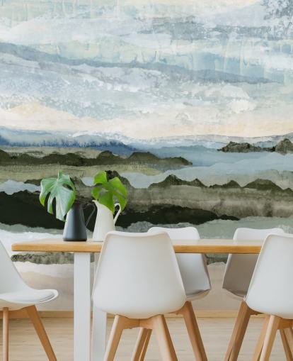 blue and green custom abstract landscape mural called Among the Hedges II by Lara Eckerman