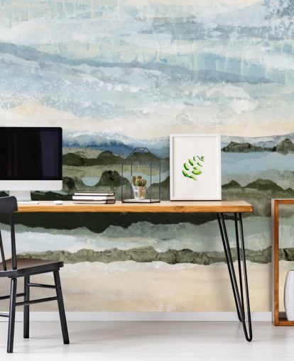 blue and green custom abstract landscape mural called Among the Hedges II by Lara Eckerman blue and green custom abstract landscape mural called Among the Hedges II by Lara Eckerman