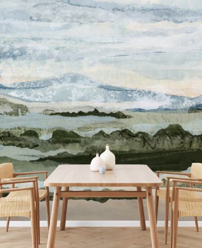 blue and green custom abstract mural called Among the Hedges by Lara Eckerman for dining rooms and living rooms blue and green custom abstract mural called Among the Hedges by Lara Eckerman for dining rooms and living rooms