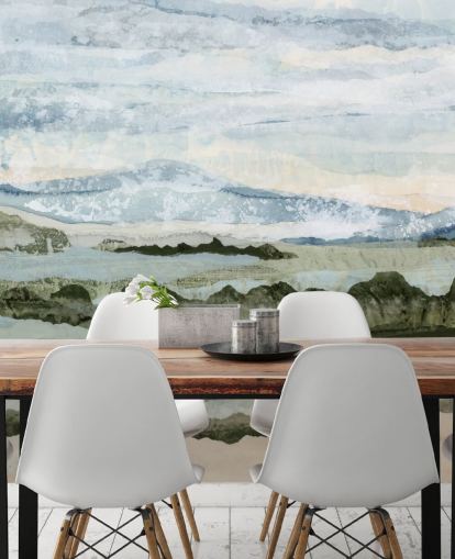 blue and green custom abstract mural called Among the Hedges by Lara Eckerman for dining rooms and living rooms blue and green custom abstract mural called Among the Hedges by Lara Eckerman for dining rooms and living rooms