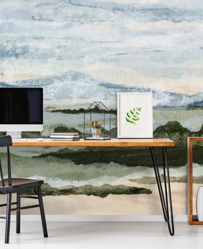 blue and green custom abstract mural called Among the Hedges by Lara Eckerman for dining rooms and living rooms blue and green custom abstract mural called Among the Hedges by Lara Eckerman for dining rooms and living rooms