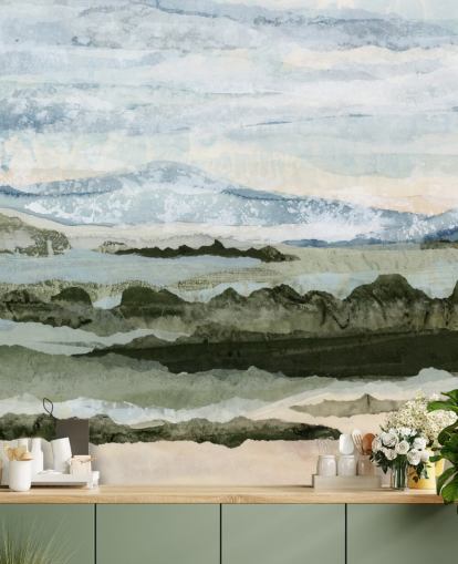 blue and green custom abstract mural called Among the Hedges by Lara Eckerman for dining rooms and living rooms blue and green custom abstract mural called Among the Hedges by Lara Eckerman for dining rooms and living rooms