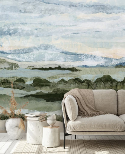 blue and green custom abstract mural called Among the Hedges by Lara Eckerman for dining rooms and living rooms blue and green custom abstract mural called Among the Hedges by Lara Eckerman for dining rooms and living rooms