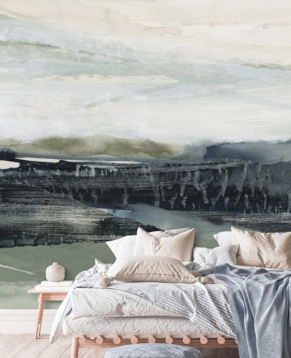 musta ja harmaa abstrakti metsäseinämaalaus nimeltä Dark Forest I, kirjoittanut Lara Eckerman musta ja harmaa abstrakti metsäseinämaalaus nimeltä Dark Forest I, kirjoittanut Lara Eckerman