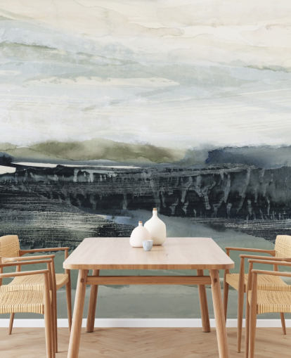 zwarte en grijze abstracte bosmuurschildering genaamd Dark Forest I van Lara Eckerman zwarte en grijze abstracte bosmuurschildering genaamd Dark Forest I van Lara Eckerman