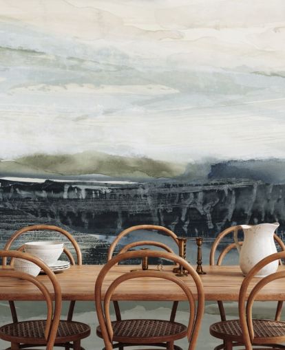 svart og grått abstrakt skogveggmaleri kalt Dark Forest I av Lara Eckerman