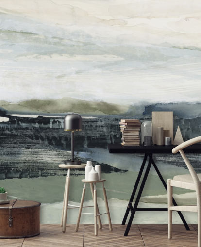 murale a parete astratto nero e grigio chiamato Dark Forest I di Lara Eckerman