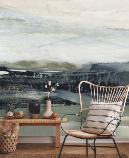 schwarz-graues abstraktes Wald-Wandbild namens Dark Forest I von Lara Eckerman