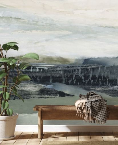 black and grey abstract forest wall mural called Dark Forest I by Lara Eckerman